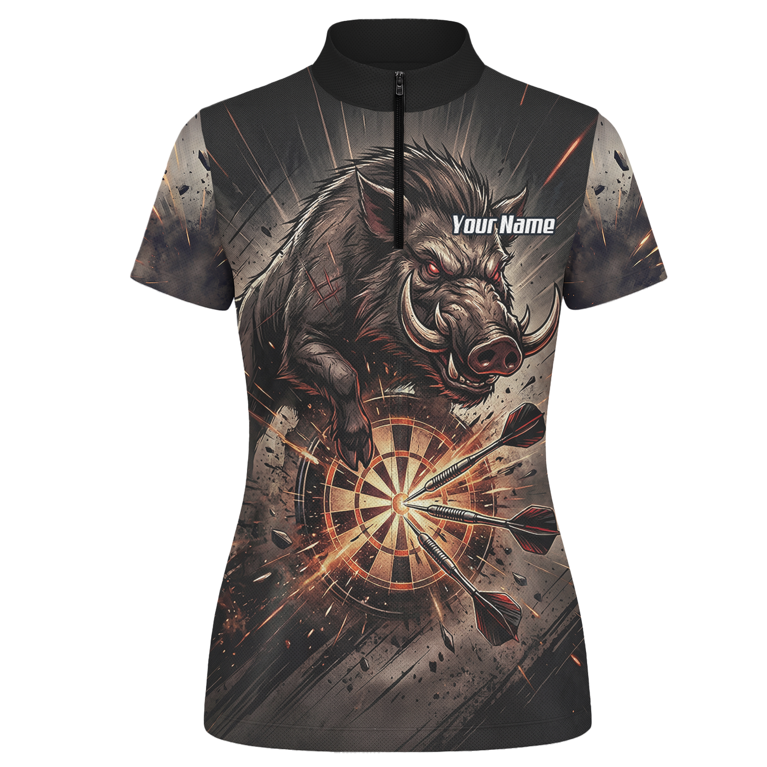 Personalised Wild Boar Darts Jersey for Women, Custom Dartboard Polo Shirt Black Brown, Darts Team Top with Name H8686