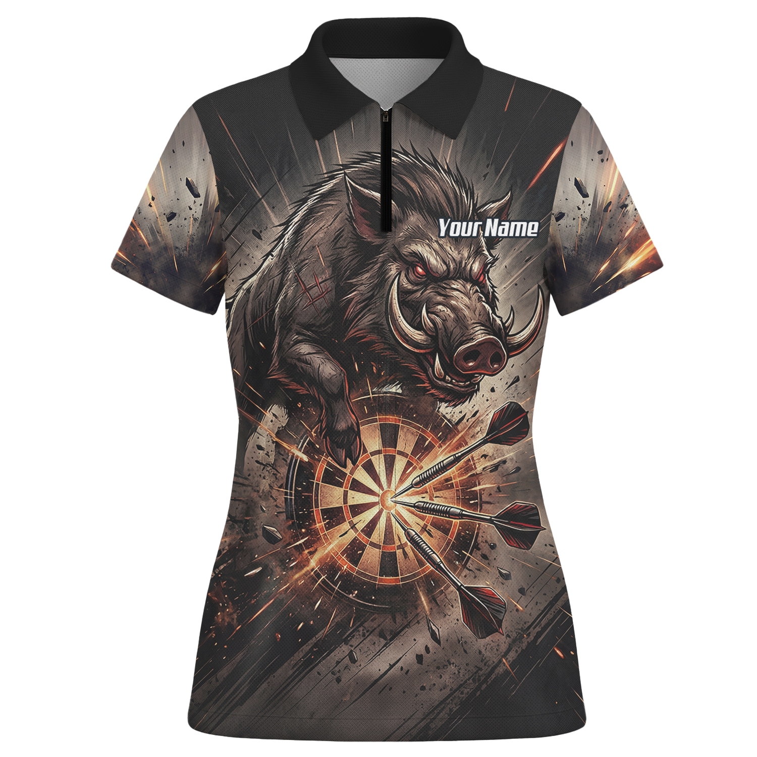 Personalised Wild Boar Darts Jersey for Women, Custom Dartboard Polo Shirt Black Brown, Darts Team Top with Name H8686