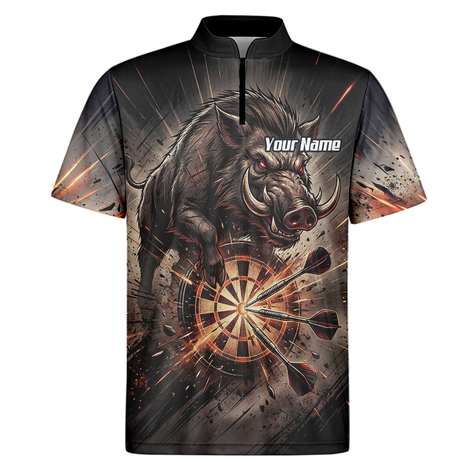 Personalised Wild Boar Darts Jersey for Men, Custom Dartboard Polo Shirt Black Brown, Darts Team Top with Name H8686