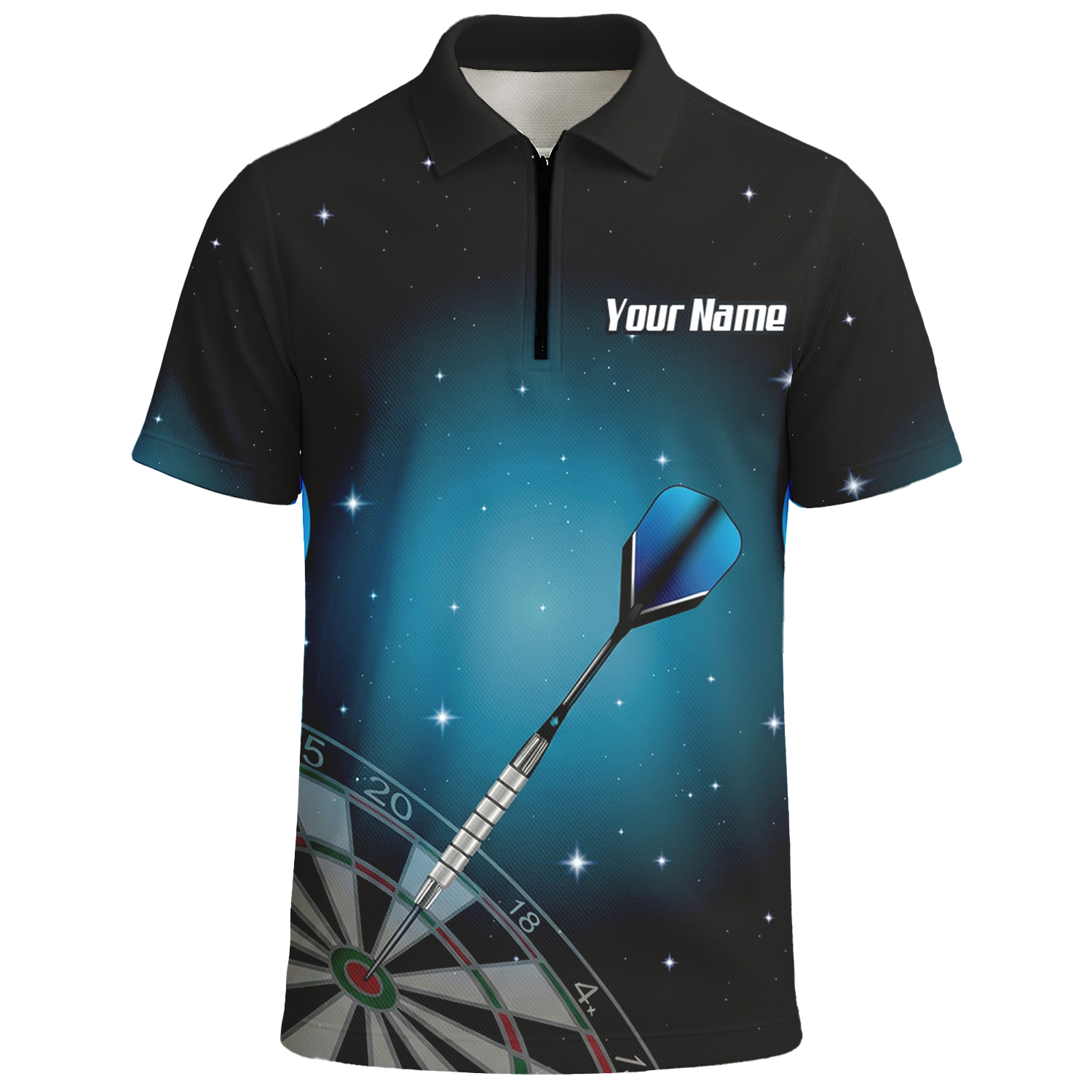 Personalised Space Galaxy Dart Jersey Polo and Zipper Black Blue For Men Custom Dartboard Shirt I0195 - Polo -w Zipper Yes