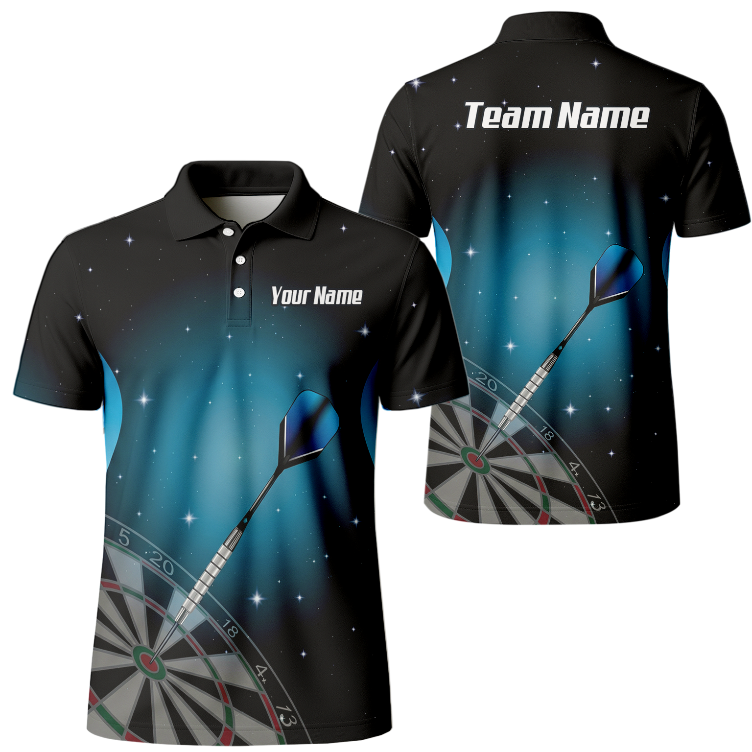 Personalised Space Galaxy Dart Jersey Polo and Zipper Black Blue For Men Custom Dartboard Shirt I0195 - Polo Yes