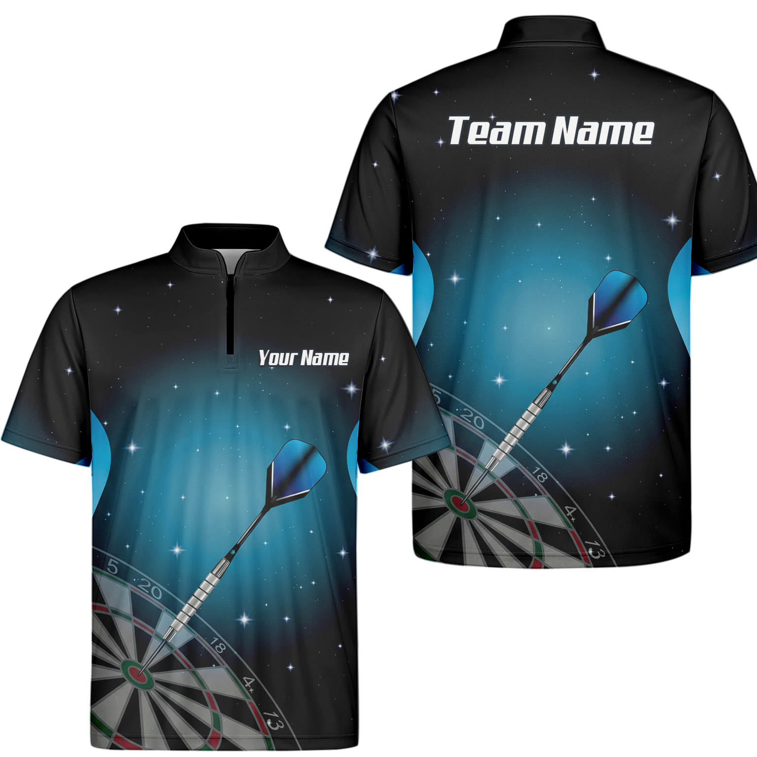 Personalised Space Galaxy Dart Jersey Polo and Zipper Black Blue For Men Custom Dartboard Shirt I0195 - Zipper Yes