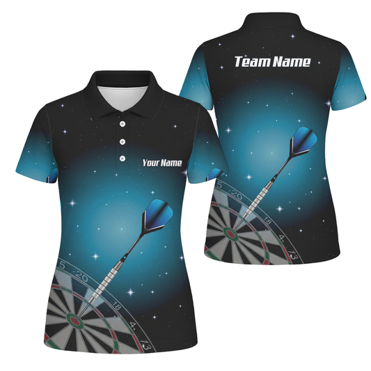 Personalised Space Galaxy Dart Jersey Polo and Zipper Black Blue For Women Custom Dartboard Shirt I0195 - Polo Yes