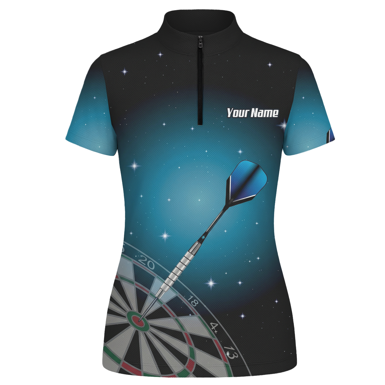 Personalised Space Galaxy Dart Jersey Polo and Zipper Black Blue For Women Custom Dartboard Shirt I0195 - Zipper Yes