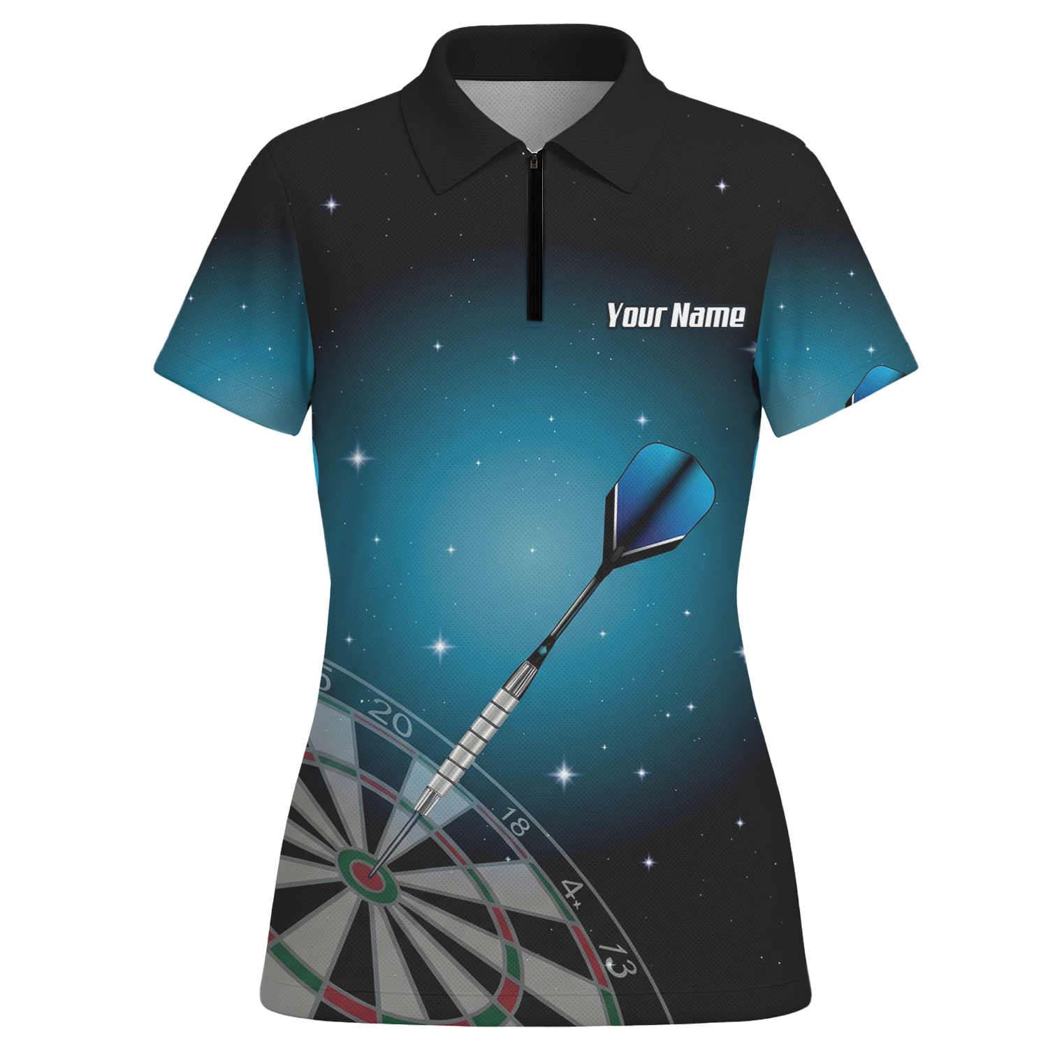 Personalised Space Galaxy Dart Jersey Polo and Zipper Black Blue For Women Custom Dartboard Shirt I0195 - Polo -w Zipper Yes