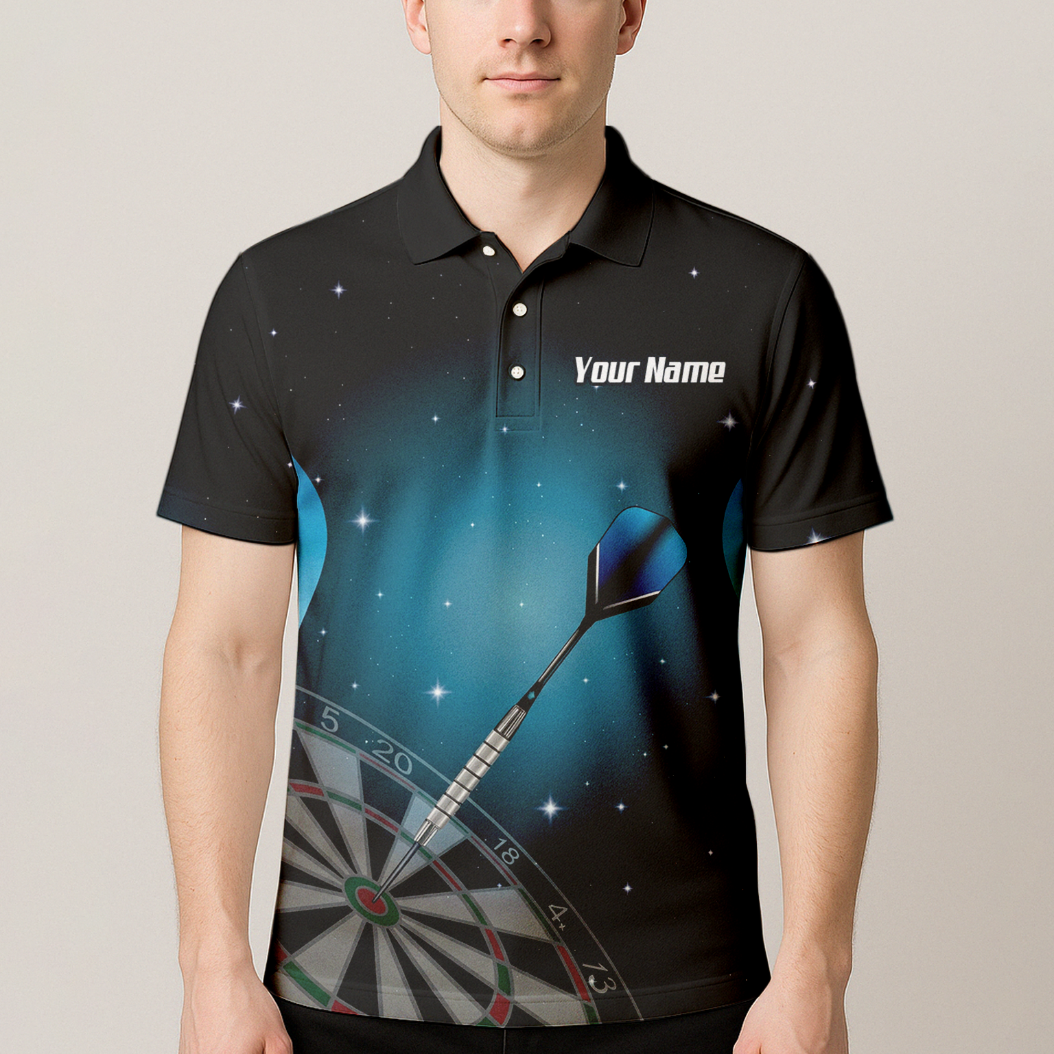 Personalised Space Galaxy Dart Jersey Polo and Zipper Black Blue For Men Custom Dartboard Shirt I0195