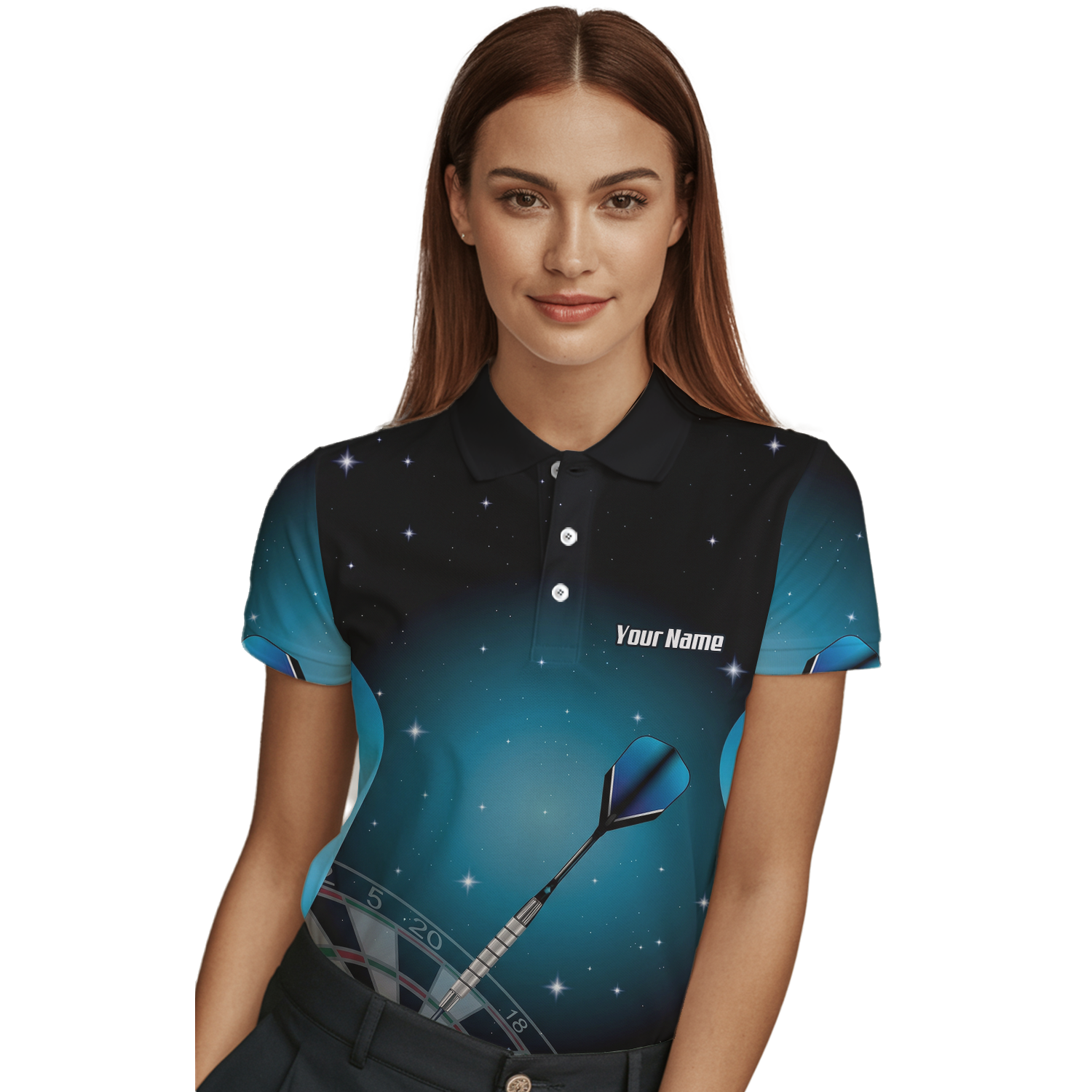 Personalised Space Galaxy Dart Jersey Polo and Zipper Black Blue For Women Custom Dartboard Shirt I0195