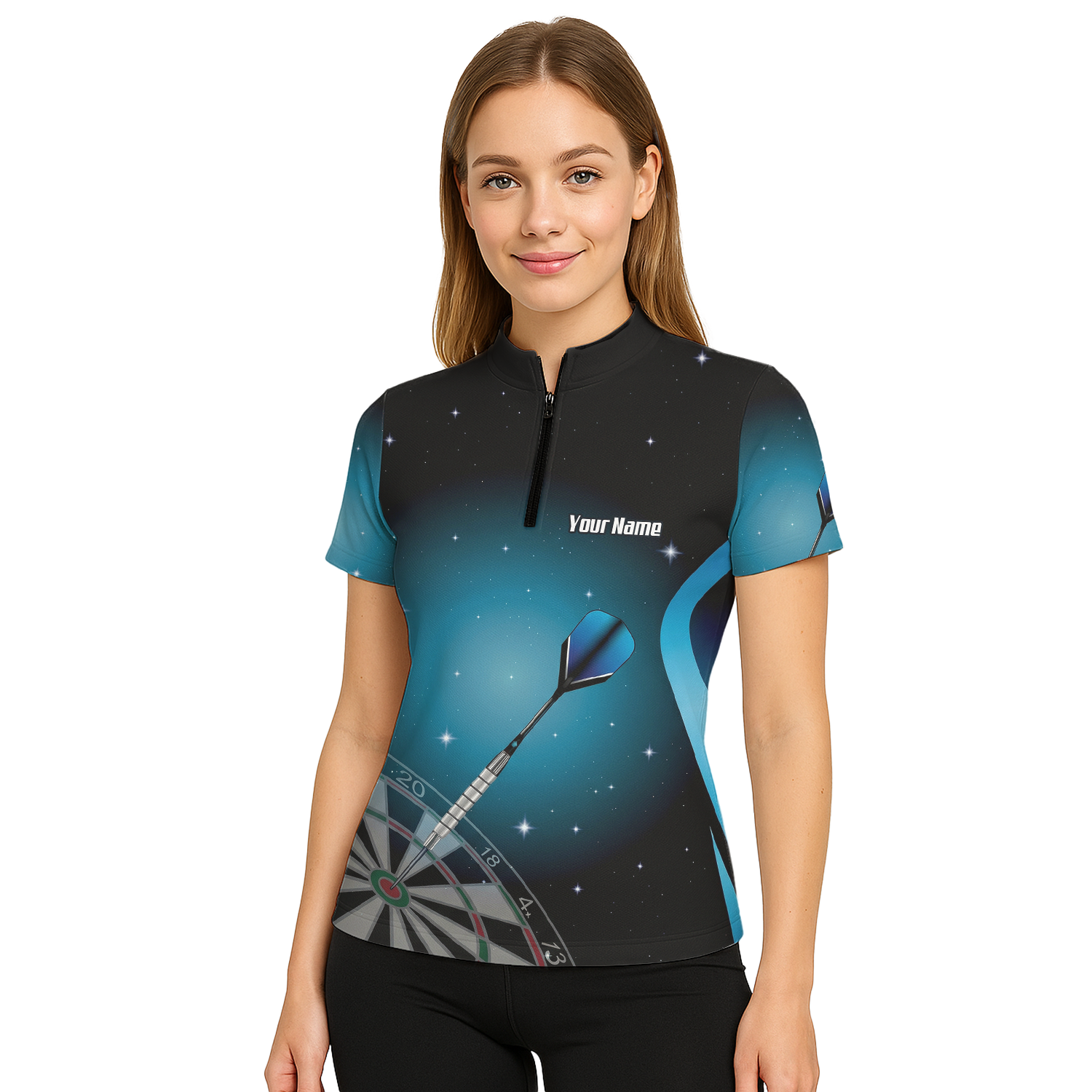 Personalised Space Galaxy Dart Jersey Polo and Zipper Black Blue For Women Custom Dartboard Shirt I0195