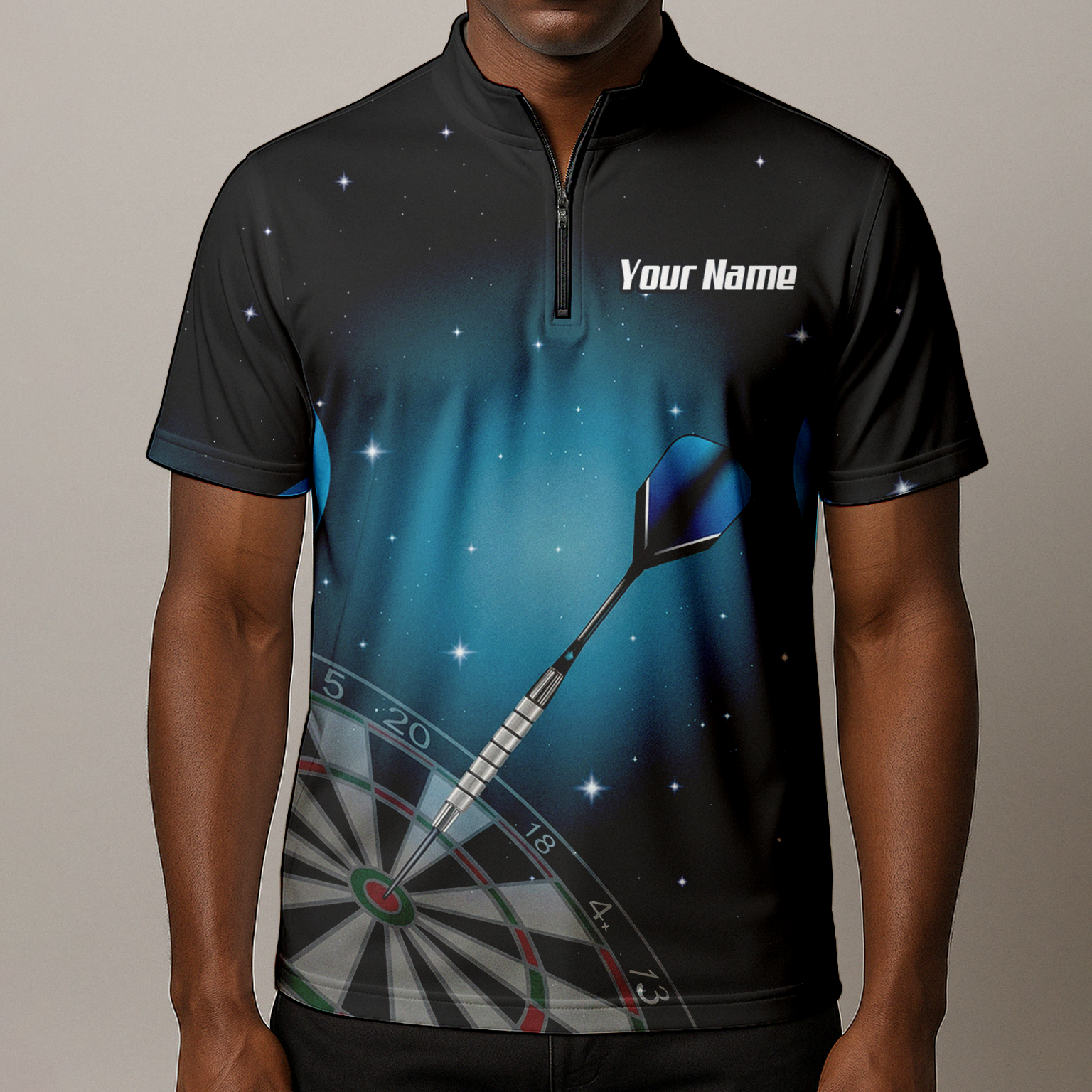 Personalised Space Galaxy Dart Jersey Polo and Zipper Black Blue For Men Custom Dartboard Shirt I0195