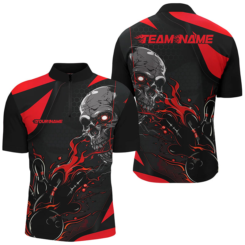 
Men's Custom Black and Red Flame Bowling Shirts - Halloween Skull Design, Comfortable Bowling Outfits
 I7088