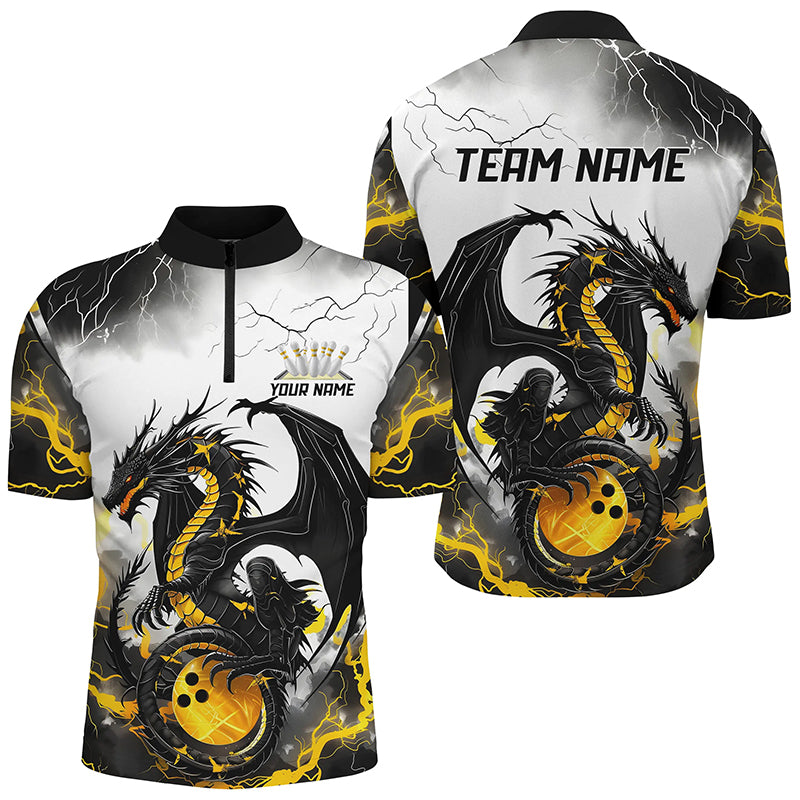 
Men's Custom Thunder Lightning Dragon Bowling Shirt - Black and Gold, Bowling League Apparel
 I7061