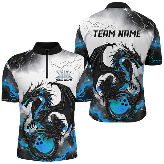 
Custom Dragon Bowling Shirts for Men - Black and Blue Thunder Lightning Design, Perfect for Bowling Leagues
 I7062