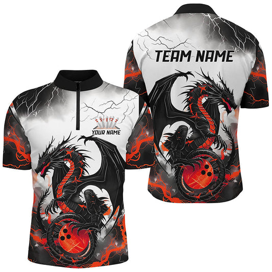 
Custom Dragon Bowling Shirts for Men - Black and Red Thunder Lightning Design, Perfect for Bowling League
 I7063