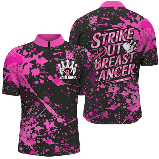 
Men's Custom Bowling Shirt - Black With Pink Ribbon, Breast Cancer Awareness Design
 I7049