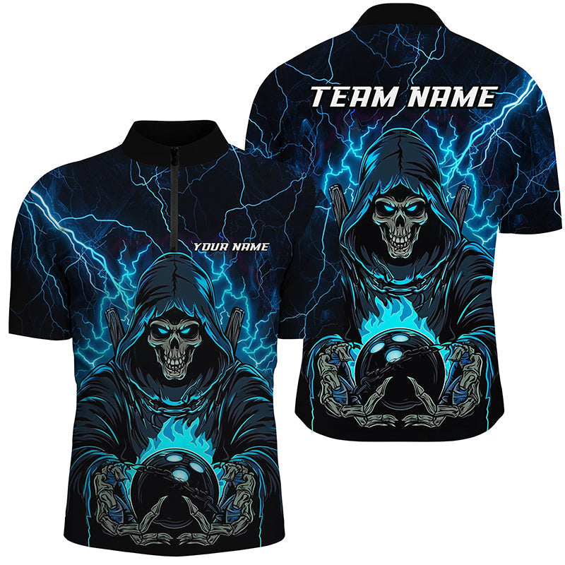 
Custom Skull Bowling Shirts for Men - Black and Blue Lightning Design, Perfect for Halloween
 I7091