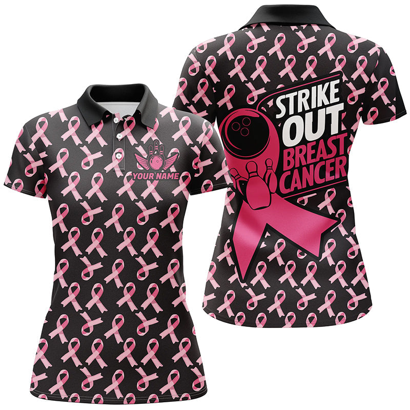 
Women's Custom Bowling Jersey - Strike Out Breast Cancer Pink Ribbon Pattern Shirt
 I7047