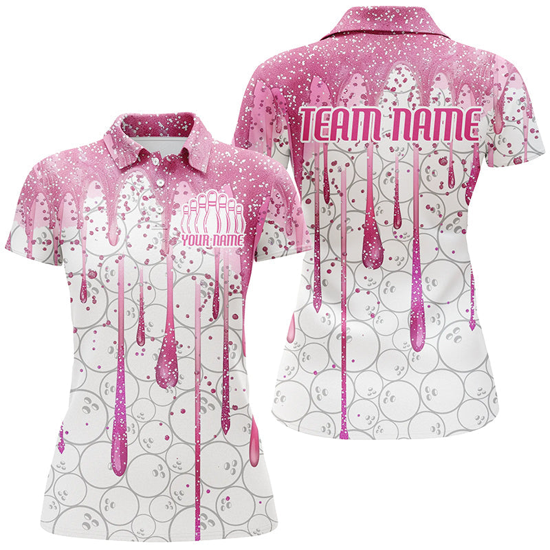 
Custom Women's Breast Cancer Bowling Polo Shirt - 3D Pink Glitter Ribbon Pattern, Comfortable Fit
 I7051