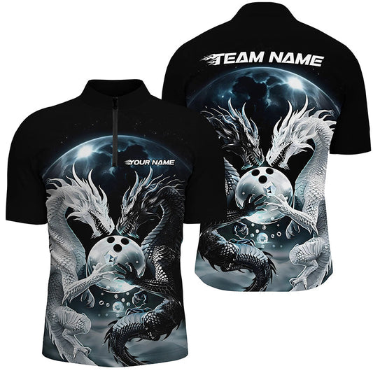 
Men's Black and White Dragon Custom Bowling Shirts - Dragon Bowling League Outfit
 I7064