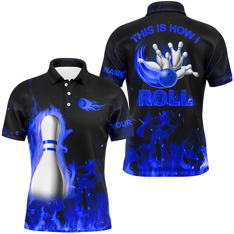 
Men's Custom Bowling Polo Shirt, Quarter Zip, Blue Flame Team Jersey
 N8199