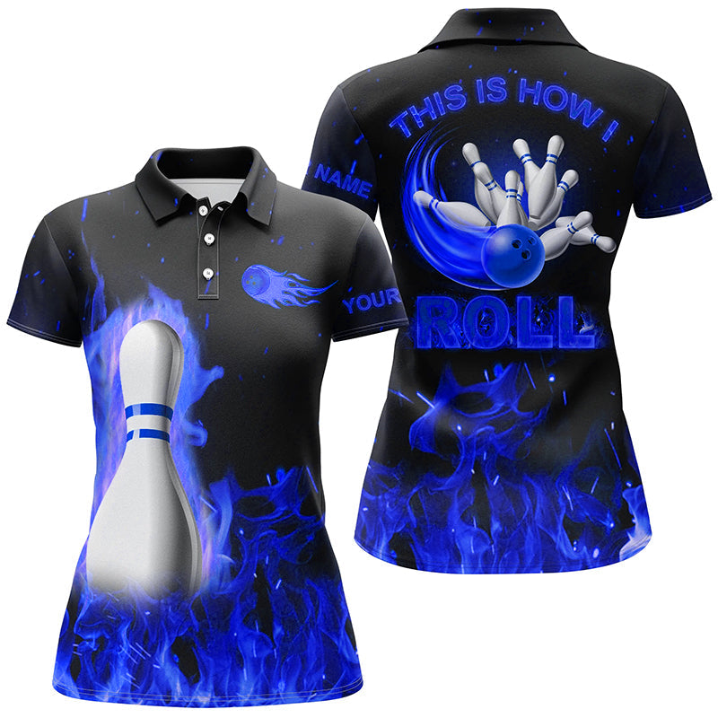 
Custom Bowling Polo Shirt for Women - Quarter Zip Blue Flame Team Jersey
 N8199