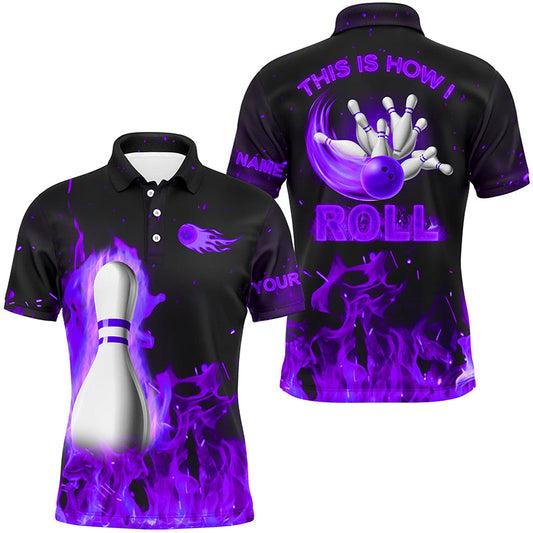 
Custom Bowling Polo Shirt, Men's Quarter Zip Jersey, Purple Flame Design for Bowling Teams
 N8200