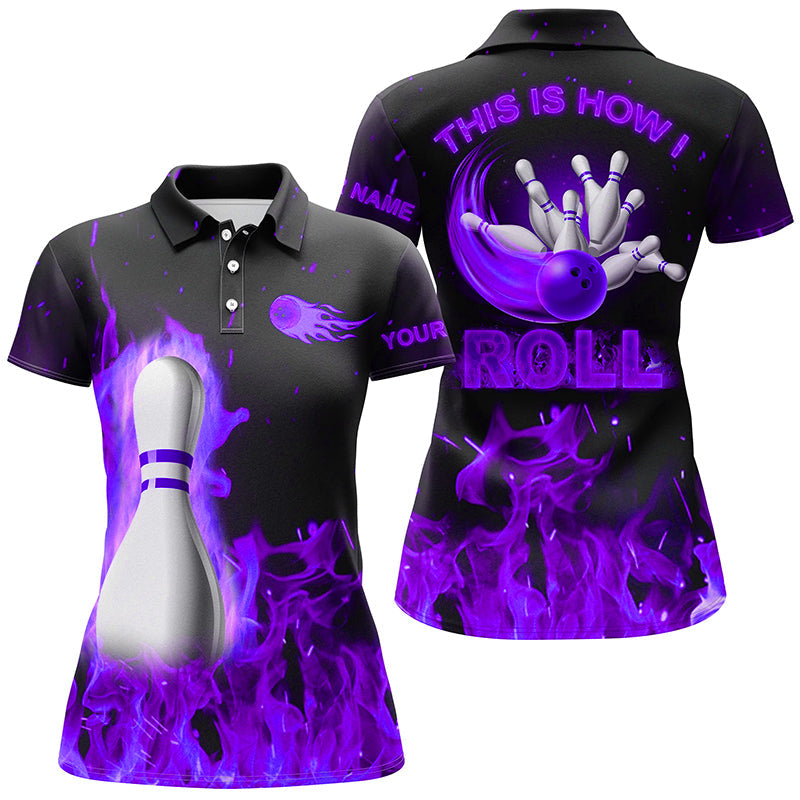 
Custom Women's Bowling Polo Shirt, Quarter Zip, Purple Flame Team Jersey
 N8200