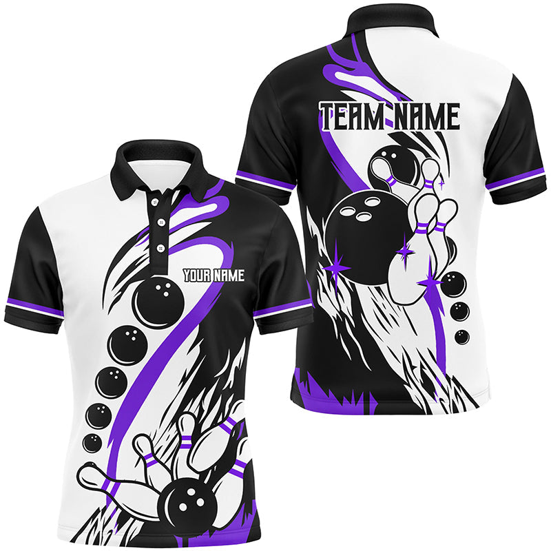 
Custom Men's Black and White Retro Bowling League Jerseys - Gifts for Bowlers, Available in Purple
 N8228