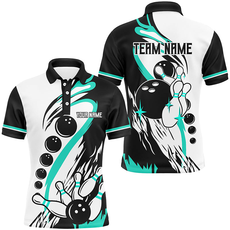 
Men's Custom Retro Bowling League Jerseys - Black, White & Turquoise Bowling Shirts for Bowlers
 N8229