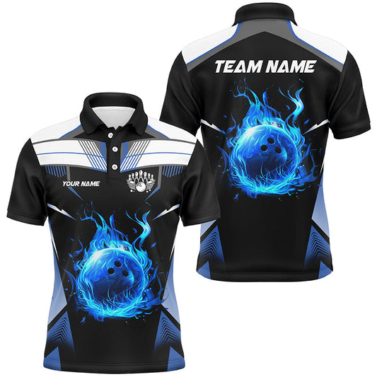 
Custom Men's Bowling Shirts - Black and White Blue Flame Team League Jerseys, Perfect Bowling Gifts
 N8230