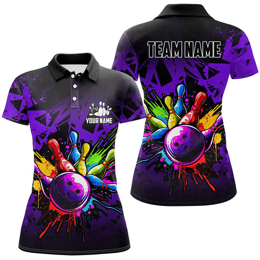 
Colorful Bowling Jersey Polo for Women, 1/4 Zip Custom Team Shirt, Purple
 N8258