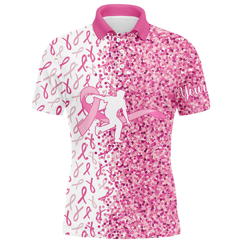 
Pink Glitter Ribbon Bowling Shirts for Men | Custom Breast Cancer Awareness Gift for Bowlers
 N8261