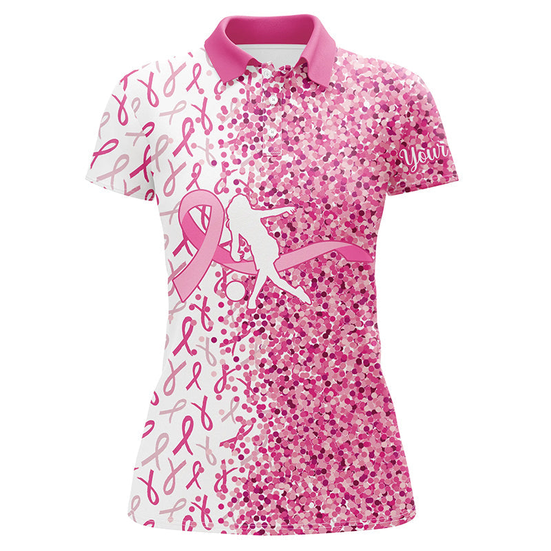 
Pink Glitter Ribbon Bowling Shirts for Women | Custom Breast Cancer Awareness Gift for Bowlers
 N8261