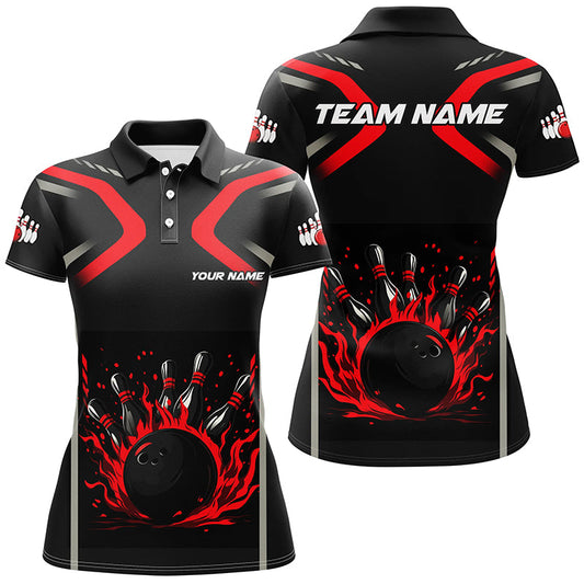 
Personalized Women's Red & Black Flame Bowling Shirts - Custom Cool Bowling Jerseys
 N8341