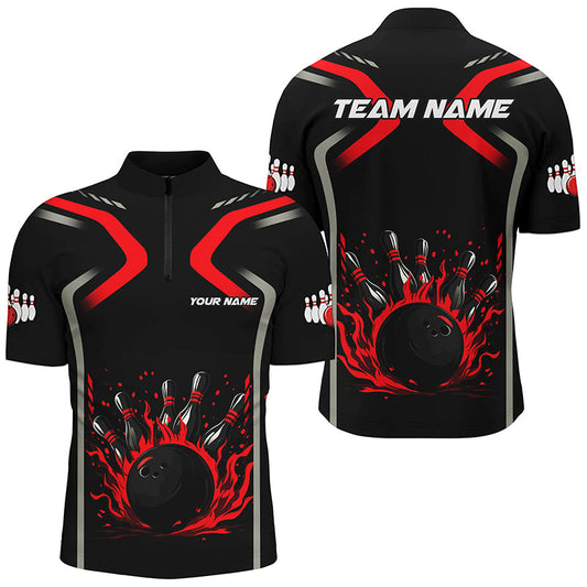 
Personalized Red & Black Flame Bowling Ball Pins - Custom Bowling Shirts for Men, Cool Bowling Jerseys
 N8341