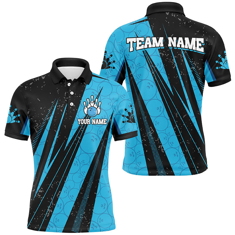 
Black and Blue Camo Bowling Polo Shirt, 1/4 Zip Custom Team Jersey for Men
 N8156