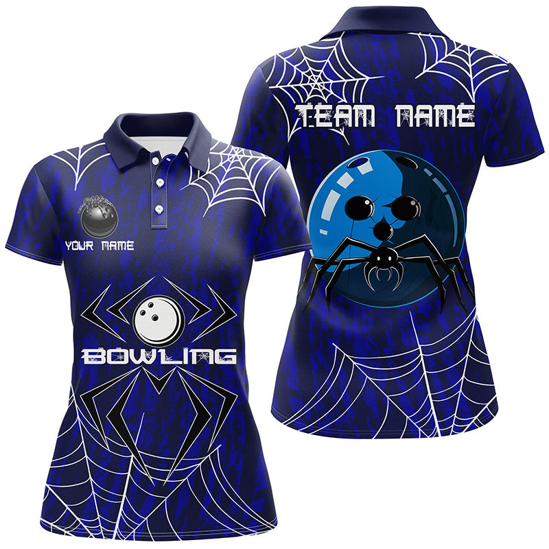 
Blue Camo Bowling Polo Shirt, Women's 1/4 Zip, Custom Spider Web Halloween Team Jersey
 N8158