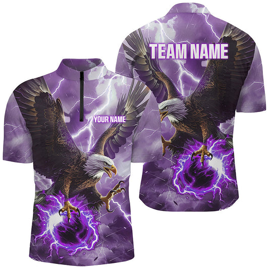 
Men's Purple Eagle Bowling Polo Shirt - Custom Quarter Zip Thunder Design, Lightweight Bowling Jersey
 N8179