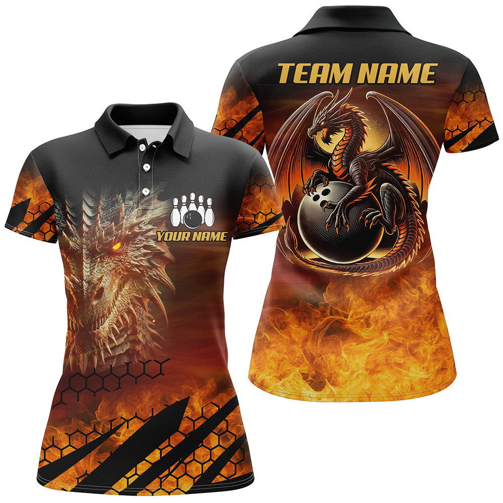 
Custom Dragon Flame Bowling Shirts for Women - Black and Orange Dragon Fire Team Apparel
 N8234