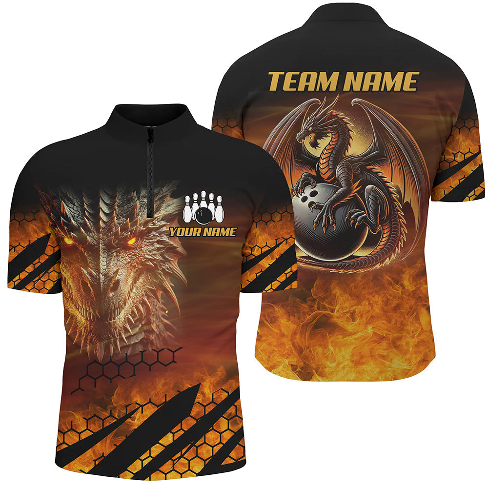 
Men's Custom Black And Orange Dragon Flame Bowling Shirts - Dragon Fire Team Apparel
 N8234