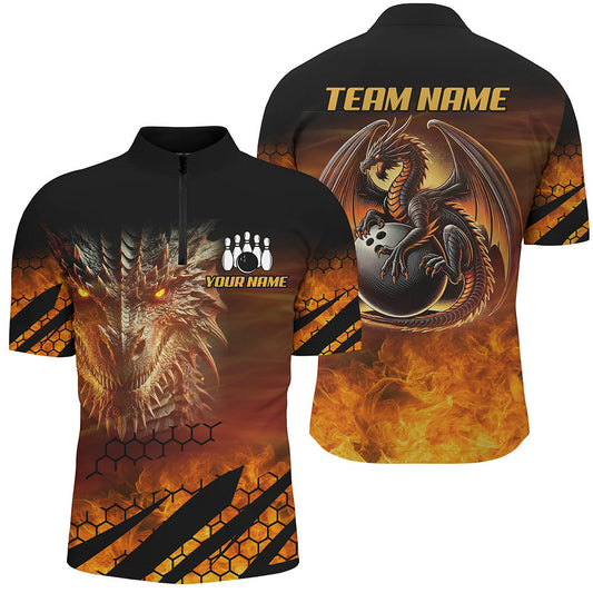 
Men's Custom Black And Orange Dragon Flame Bowling Shirts - Dragon Fire Team Apparel
 N8234