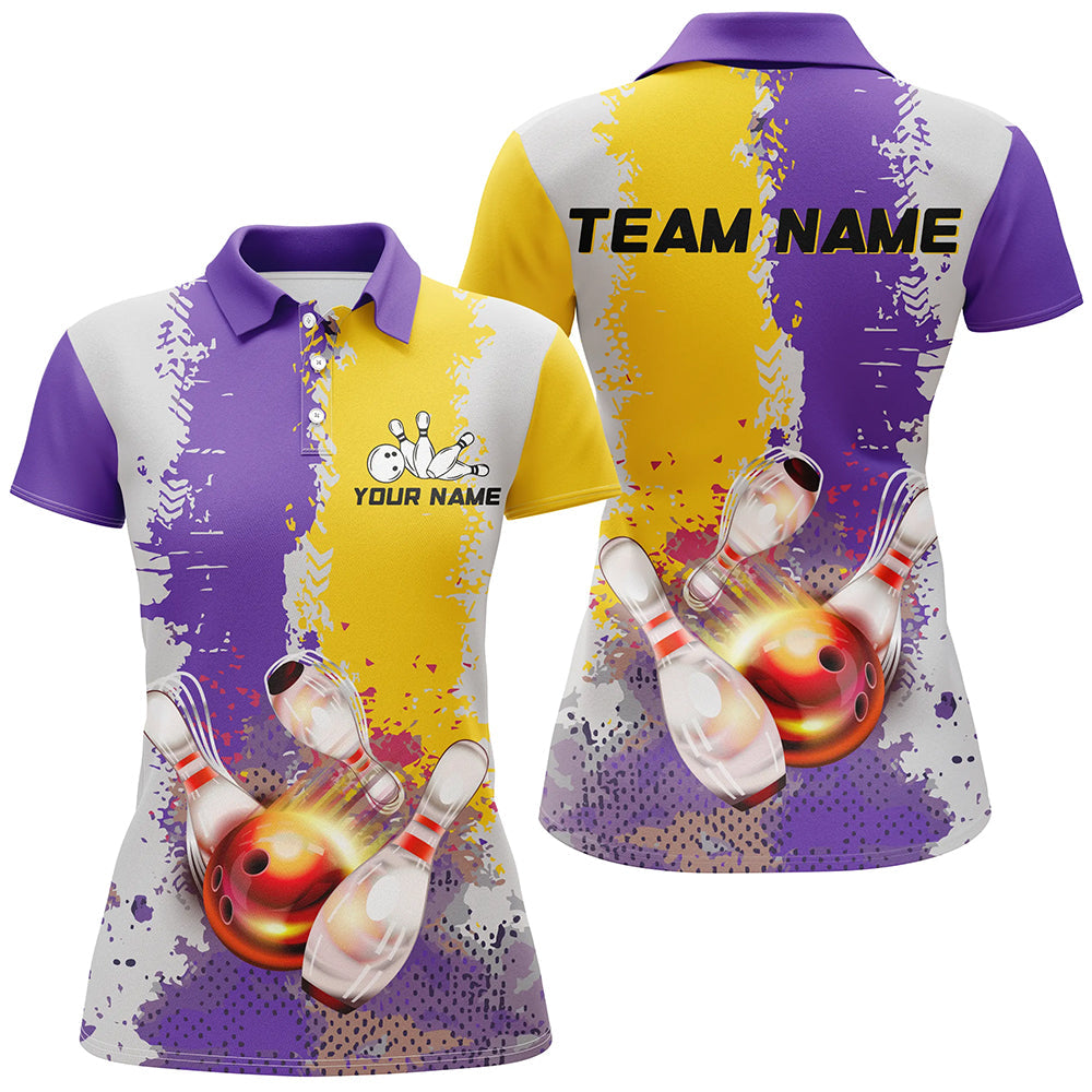 
Yellow Purple Camo Bowling Polo Shirt for Women, 1/4 Zip Custom Team Jersey
 N8157