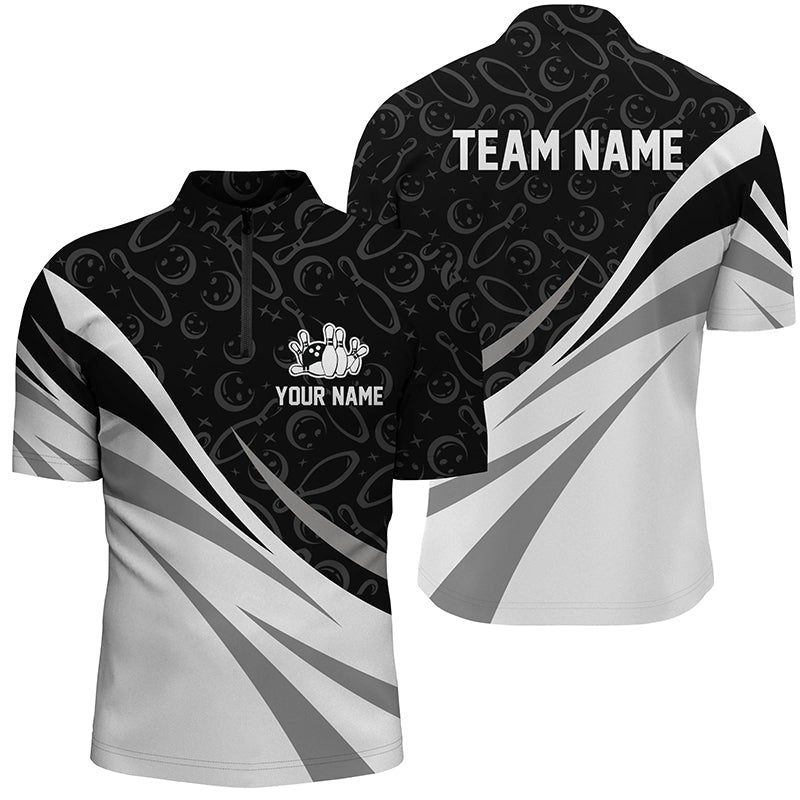 White And Black Camouflage Bowling Quarter Zip Shirts For Men - Custom