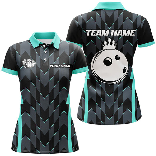 
Bowling Polo Shirt for Women - Custom Camo Quarter Zip Team Jersey in Turquoise
 N8201