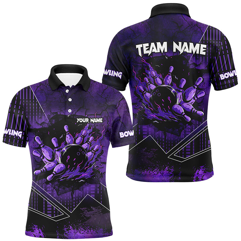 
Men's Purple Grunge Flame Bowling Polo Shirt - Custom Quarter Zip Team Jersey
 N8203