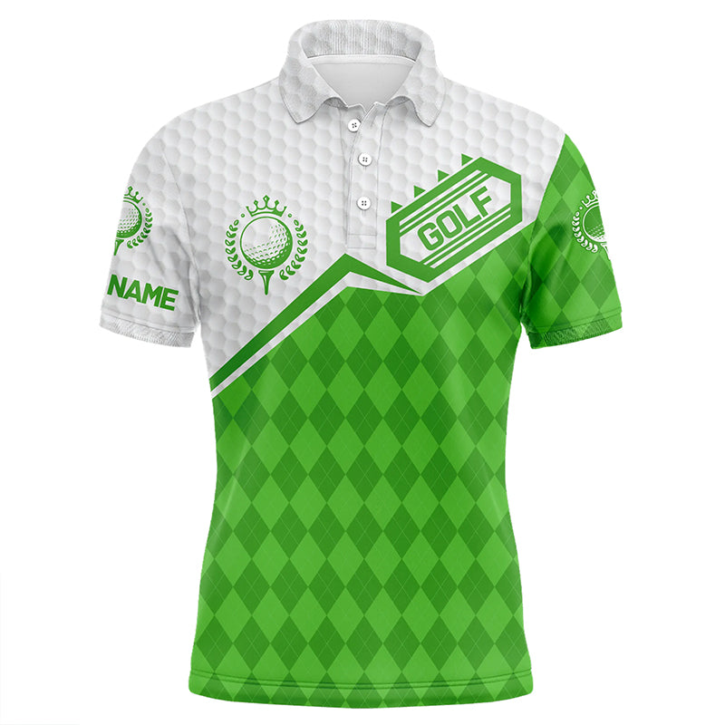 Men s Custom Green Argyle Pattern Golf Polo Shirt with White Golf Ball