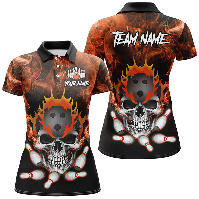 
Orange Smoke Skull Women's Bowling Polo Shirt, Quarter Zip Custom Team Jerseys for Bowling Leagues
 N8210