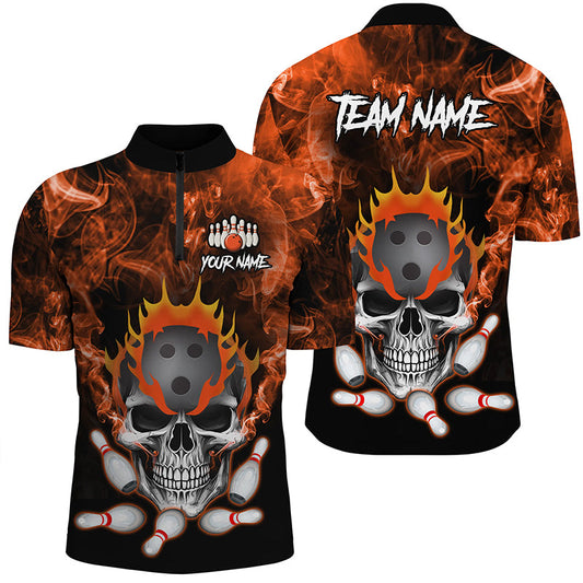 
Skull Bowling Polo Shirt for Men - Custom Orange Smoke Quarter Zip Team Jerseys
 N8210