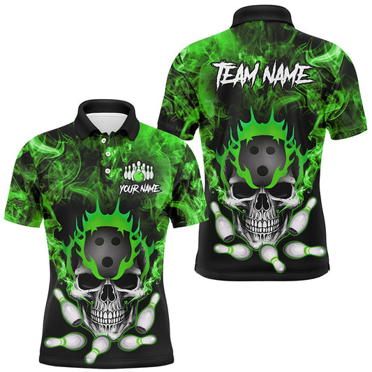 
Green Smoke Skull Bowling Polo Shirt, Men's Quarter Zip Custom Team League Jersey
 N8211