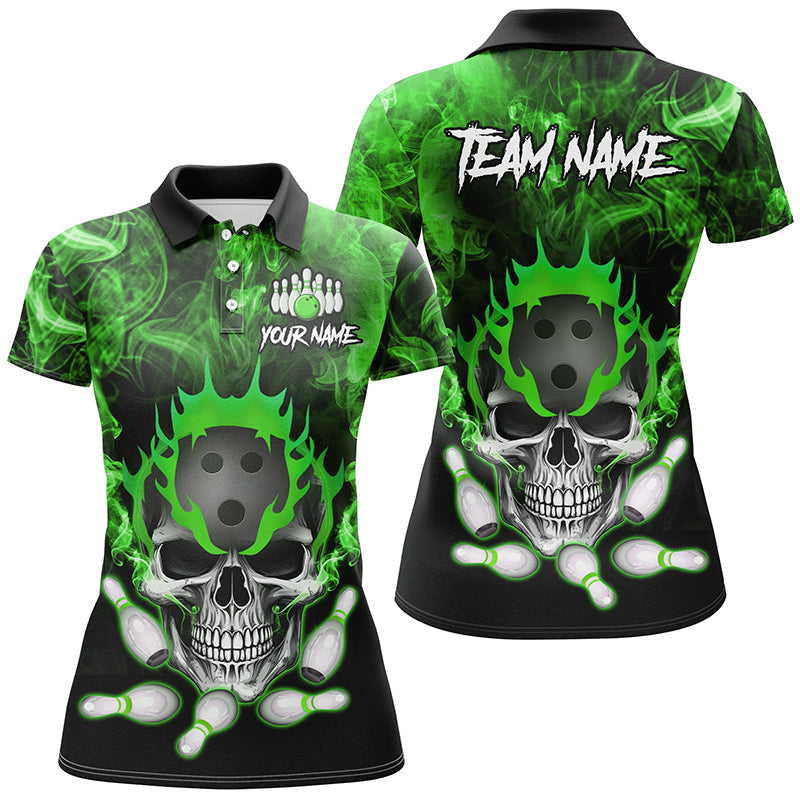 
Skull Bowling Polo Shirt for Women - Custom Quarter Zip Team Jerseys, Green Smoke
 N8211