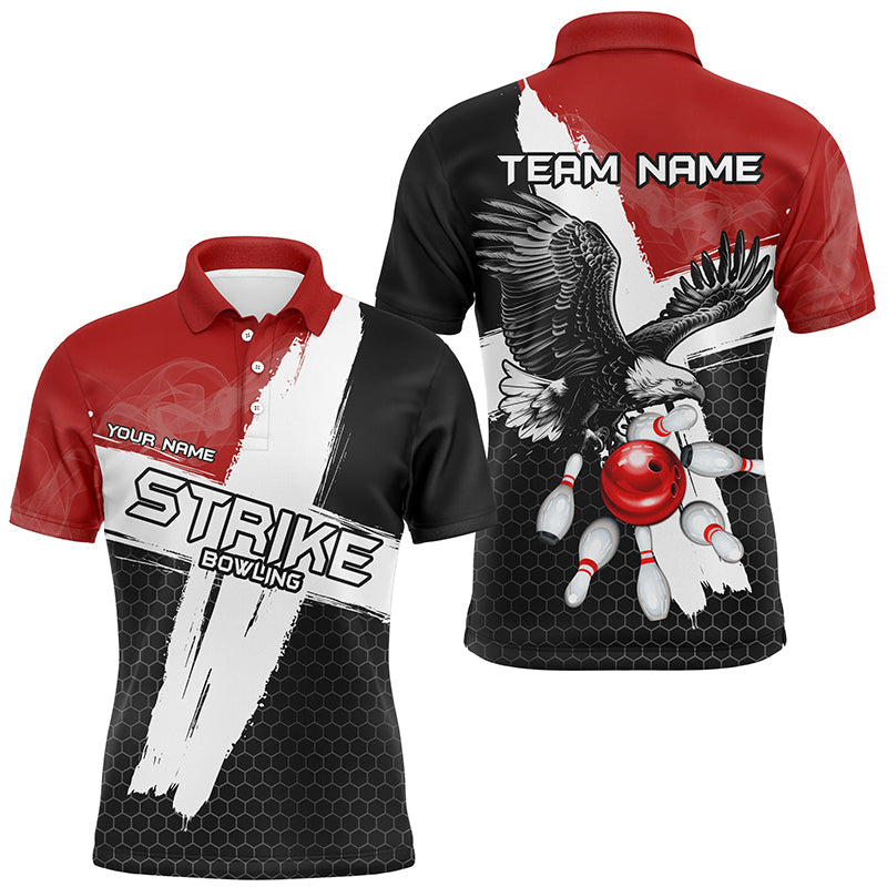 
Eagle Strike Men's Bowling Polo Shirt, Black and Red Quarter Zip Custom Team Jersey
 N8218